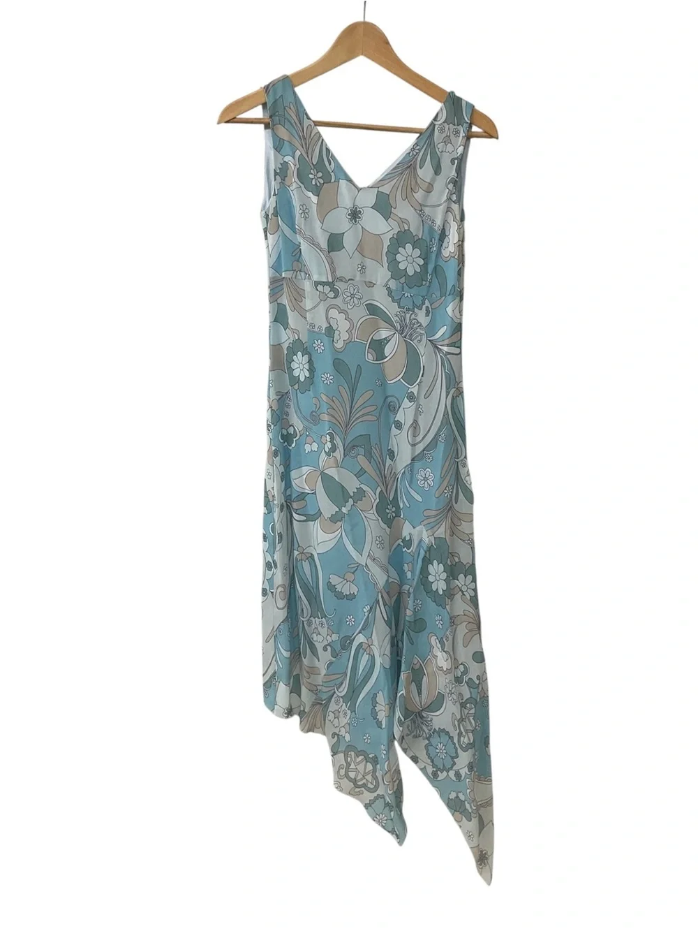 Vintage Y2K Blue Paisley Pastel Asymmetrical Hem Sleeveless MIDI Dress 4